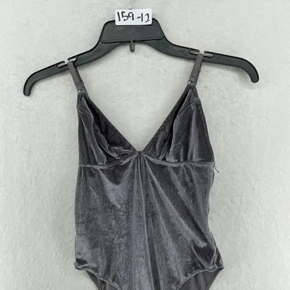 Out From Under UO Bodysuit Women's Sz SP Gray Shayla Velvet Plunging Ribbed - Picture 5 of 11